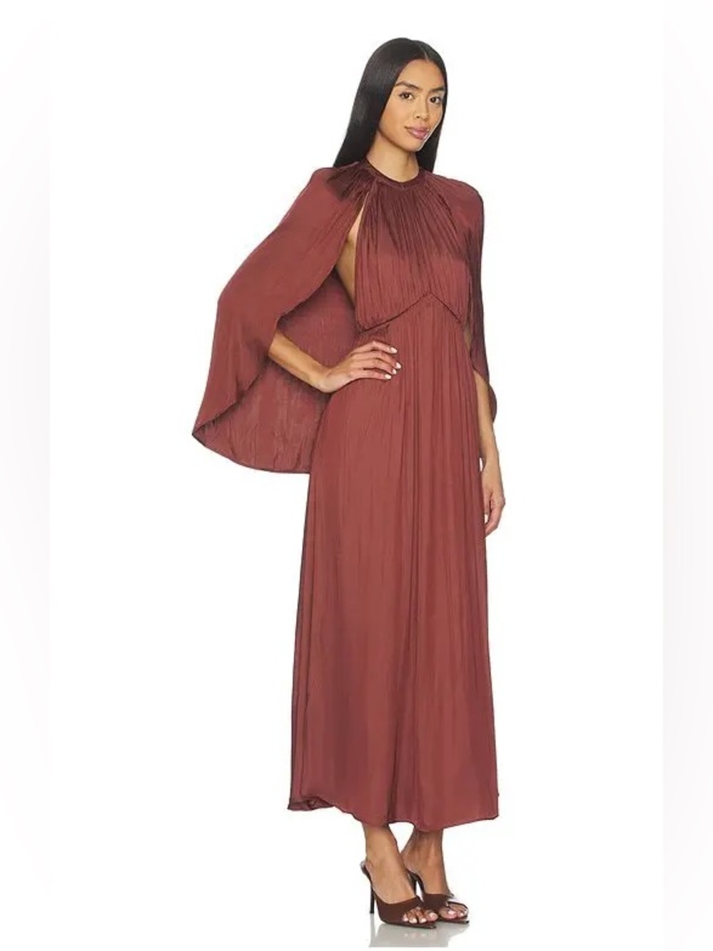 Weworewhat Pleated High-Neck Cape Sleeve Maxi Dress - Rust size 2